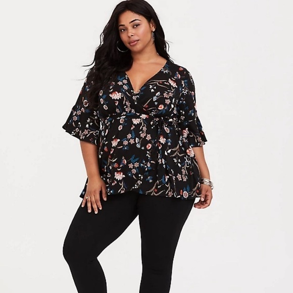 torrid Tops - Torrid Lilly Black Floral Challis Blouse